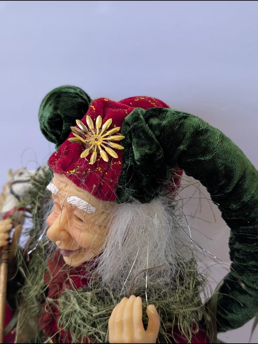 Festive Elf Doll in Green and Red Velvet